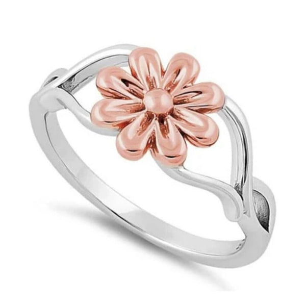 Sterling Silver Rose Gold Two Tone Daisy Flower Ring Size 4