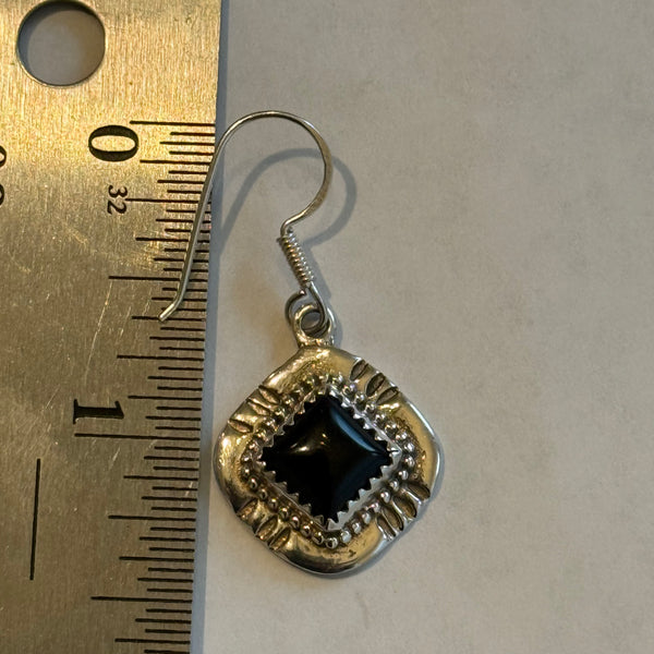 Southwestern Square Framed Genuine Black Onyx Sterling Silver Dangle Earrings
