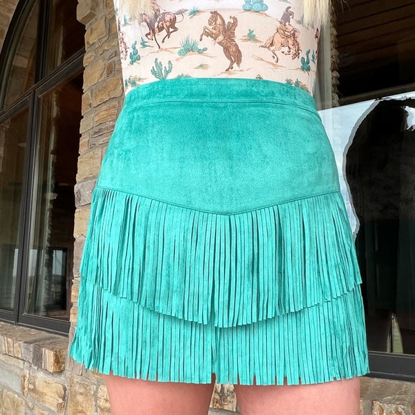 Fort Worth Womens Fringe Western Skirt Turquoise Size XL