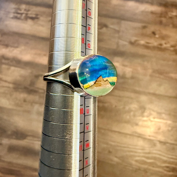 Unique Aurora Opal Ring Northern Lights Sterling Silver Unisex Trendy Size 9 New