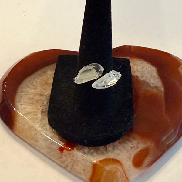Natural Raw Herkimer Diamond Sterling Silver Adjustable Double Stone Ring New