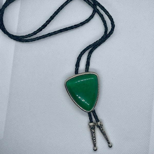 Triangle Green Onyx Stone Bolo Tie Mens Casual Western Cowboy Accessory New
