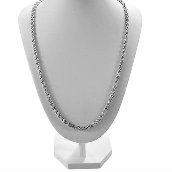 925 Sterling Silver 24” Popcorn Twisted Chain 4MM Necklace Men Or Women
