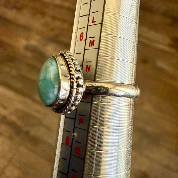 Natural Larimar Sterling Silver Ring Dainty Pear Shaped New