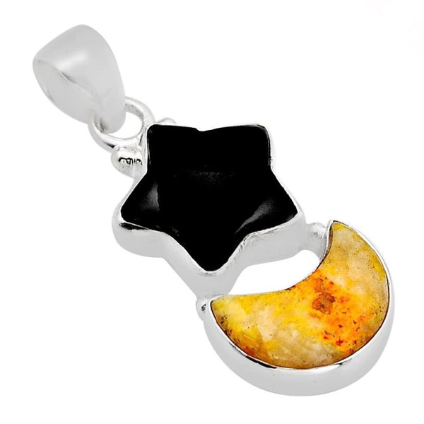 12.10cts Star Moon Onyx Bumble Bee Australian Jasper Sterling Silver Pendant
