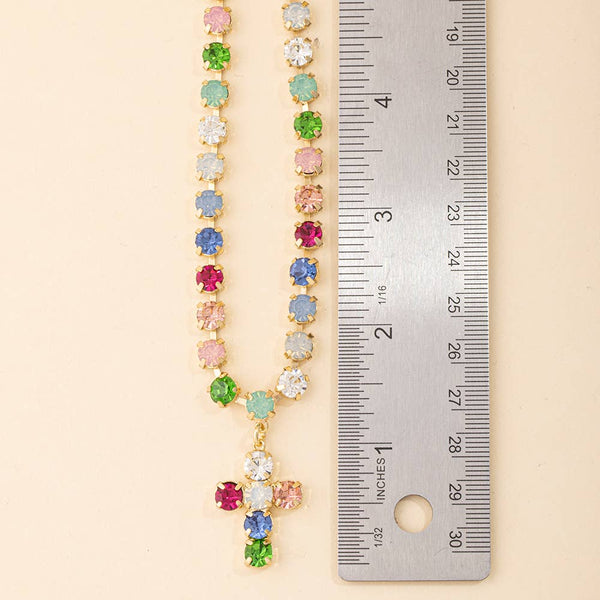 Rhinestone Cup Chain Necklace With Cross Pendant
