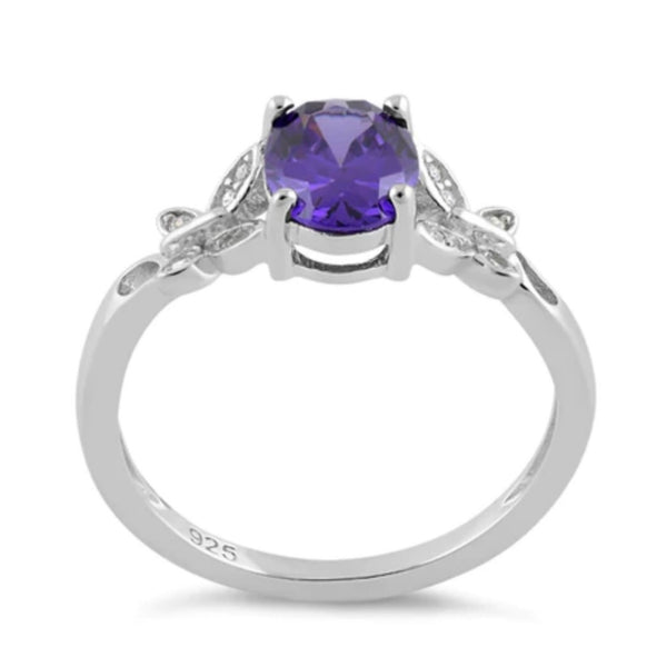 Sterling Silver Double Butterfly Amethyst Center Stone Ring Size 6