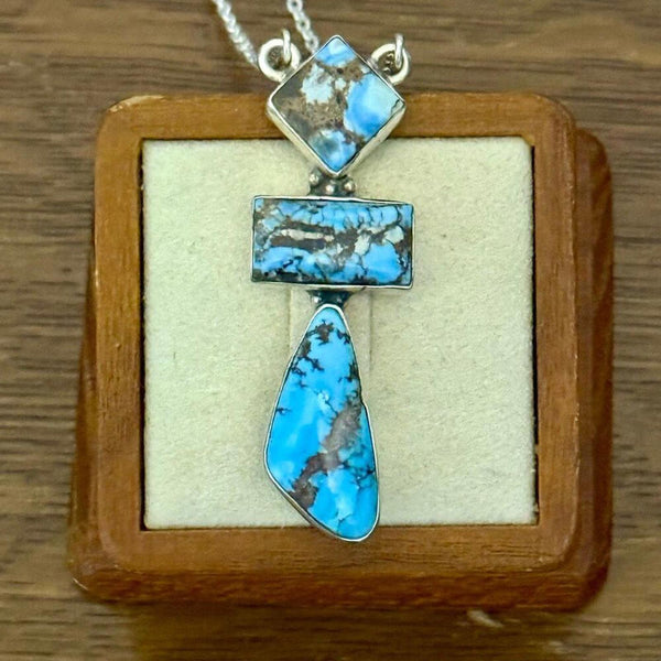 Golden Hills Turquoise Necklace Sterling Silver Southwestern Artisan Pendant New