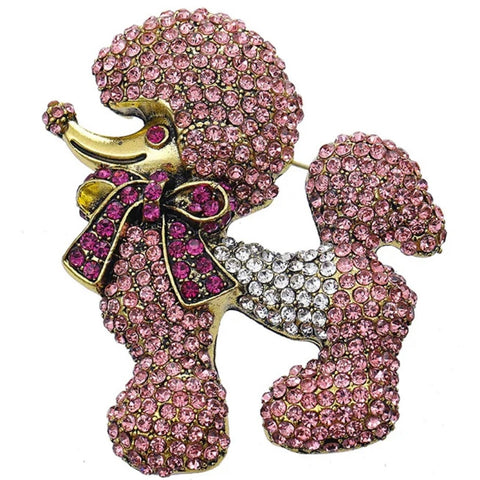 Rhinestone Pink Poodle Brooch Womens Crystal Fashion Statement Piece New