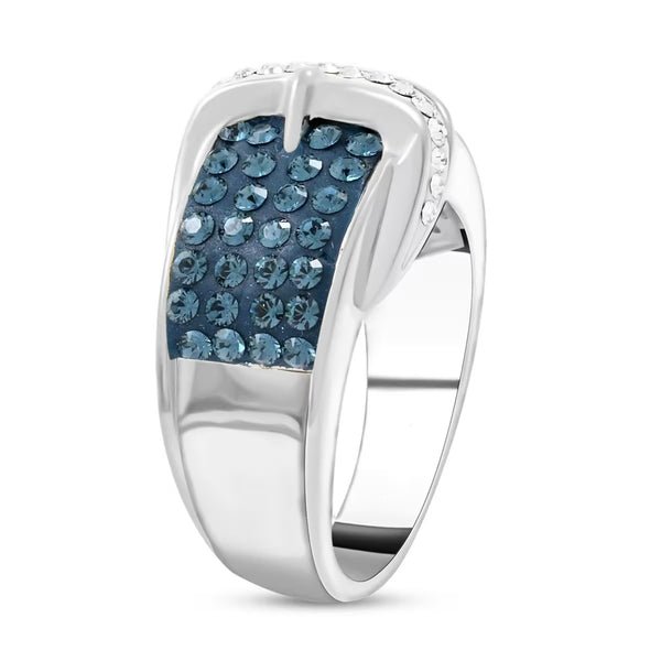 Blue and White Austrian Crystal Buckle Silver Fashion Ring Casual Boho New