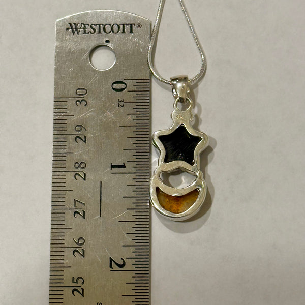 12.10cts Star Moon Onyx Bumble Bee Australian Jasper Sterling Silver Pendant