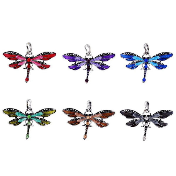 Crystal Dragonfly Ribbon Casual Pendant Purple Necklace For Women