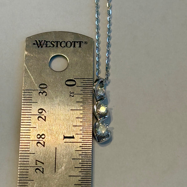 Stunning Moissanite 3 Round Stone Infinity Pendant Necklace Sterling Silver