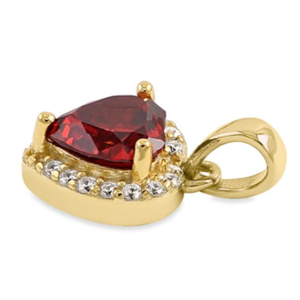 Sterling Silver Gold Plated Small Garnet + Clear CZ Heart Pendant