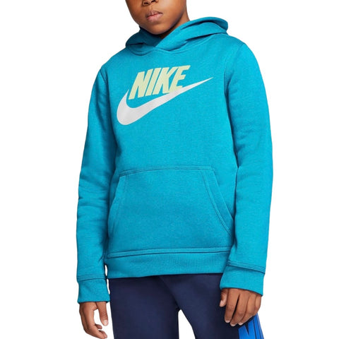 Kids Nike Club Fleece Pullover Hoodie Boys Size Medium Turquoise Blue Casual New