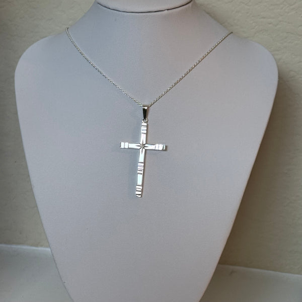 Stunning Solid Silver Star Etched Cross Pendant 22” Rope Unisex Necklace