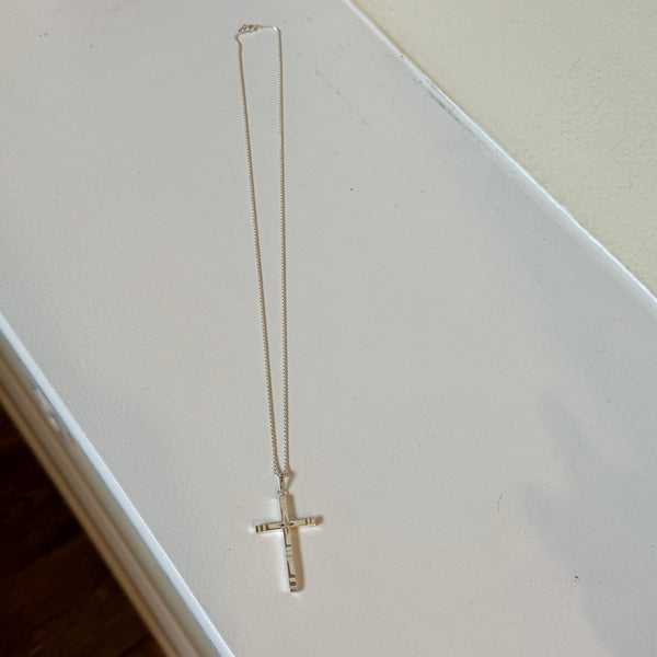 Stunning Solid Silver Star Etched Cross Pendant 22” Rope Unisex Necklace