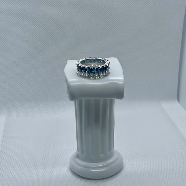 Sapphire CZ Waterdrop Crystal Double Row Eternity Ring Womens Size 8.75