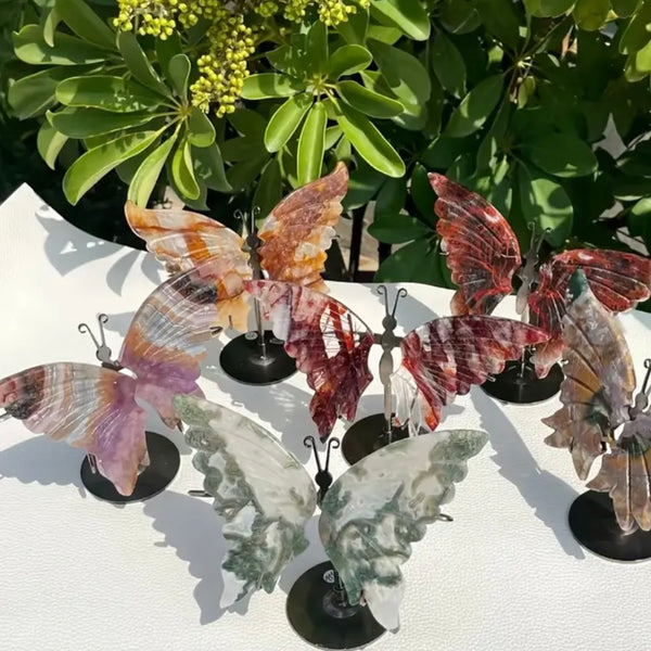 Stunning Natural Chevron Amethyst Crystal Carved Butterfly With Stand New