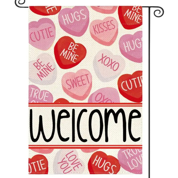 Happy Valentine Welcome Garden Flag Double Sided With Heart Farmhouse New Decor