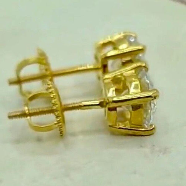 Stunning 6.5mm Moissanite Round Screw Back 18k Gold Solitaire Stud Earrings 2ctw