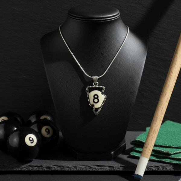Unique Retro 8 Ball Billiards Lightning Bolt Necklace - Unique Silver Jewelry