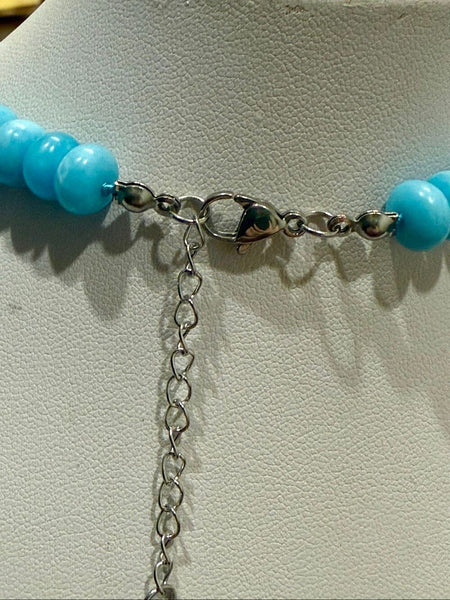 8mm Larimar Beaded Necklace • Adjustable 22” • Caribbean Blue Gemstone Jewelry