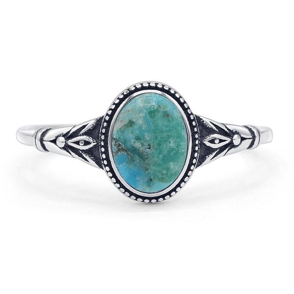 Oval Turquoise Floral Ring Oxidized