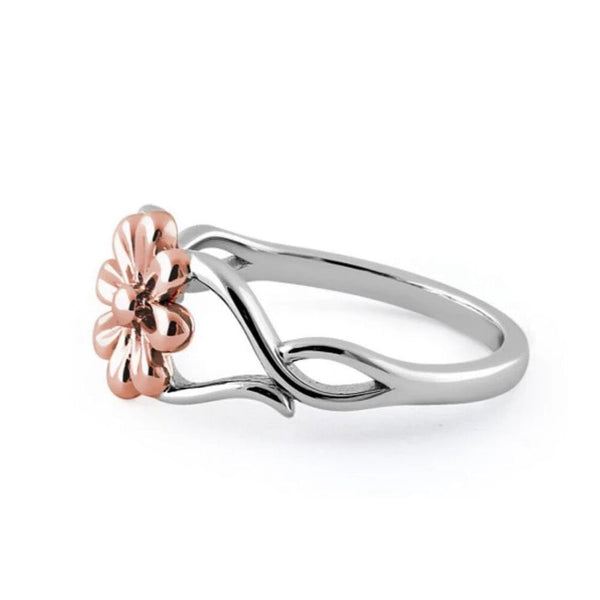 Sterling Silver Rose Gold Two Tone Daisy Flower Ring Size 4