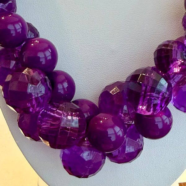Unique Chunky Faceted & Smooth Purpled Beaded Fashion Adjustable Necklace