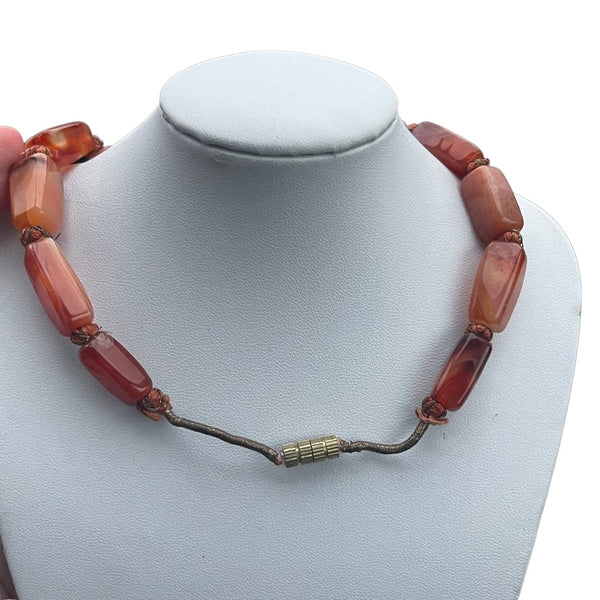 Vintage Carnelian Agate 24” Necklace Womens Chunky Statement Gem Piece