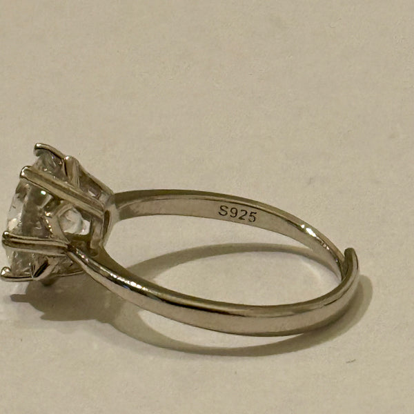 Stunning 4.5 Carat Round Moissanite Solitaire Ring Sterling Silver Adjustable