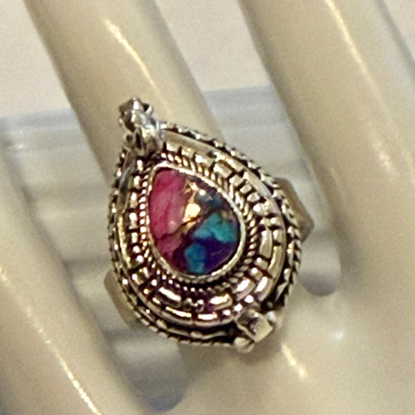 Beautiful Kingman Pink Dahlia Turquoise Poison Ring Womens Southwestern New