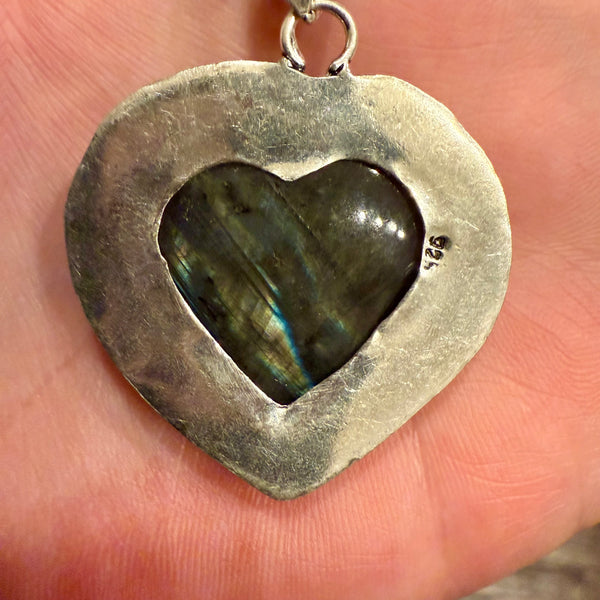 Stunning Large Labradorite Heart Necklace Pendant Womens Statement Piece New