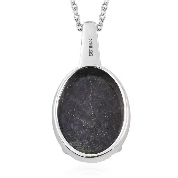 Blue Aventurine Oval Pendant Silver 20 In Necklace in 13.65 ctw New