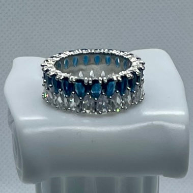 Sapphire CZ Waterdrop Crystal Double Row Eternity Ring Womens Size 8.75