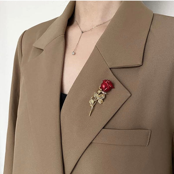 Elegant Red Rose Gold Pin Womens Scarf Jacket Flower Classic Brooch New