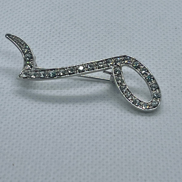 Vintage Treble Clef Music Note Crystal Rhinestone Brooch Womens Fashion Pin