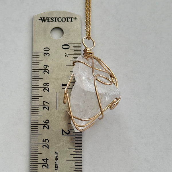 Stunning White Crystal Quartz Pendant Gold 22” Adjustable Necklace New