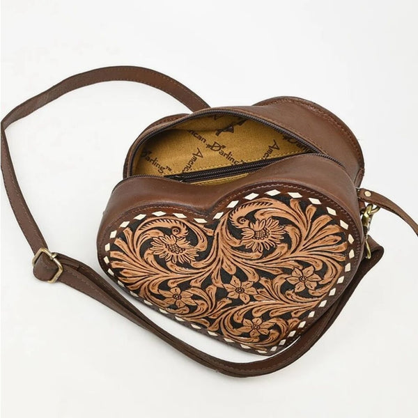 New Heart Canteen Purse Genuine Western Tooled Leather Women