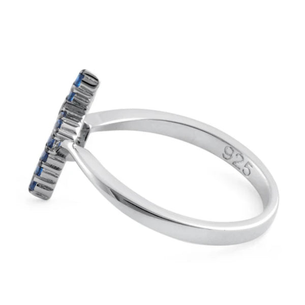 Sterling Silver Cross Sapphire Blue CZ Round Cut Christian Ring Boho Casual New