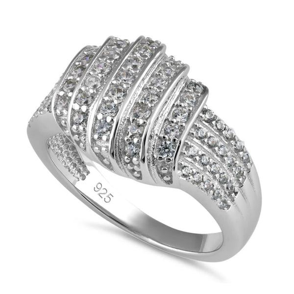 Solid Sterling Silver Elegant CZ Pave Multi Row Layered Ring New