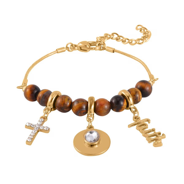 Black Agate Tiger's Eye and Multi Gemstone Set of 2 Faith Adjustable Bracelets
