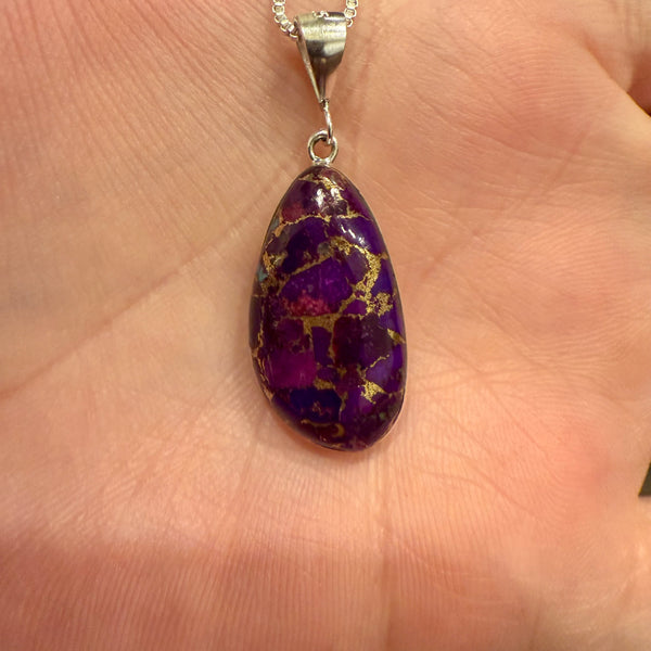 Southwestern Mohave Turquoise Oval Pendant Necklace Sterling Silver Handmade New