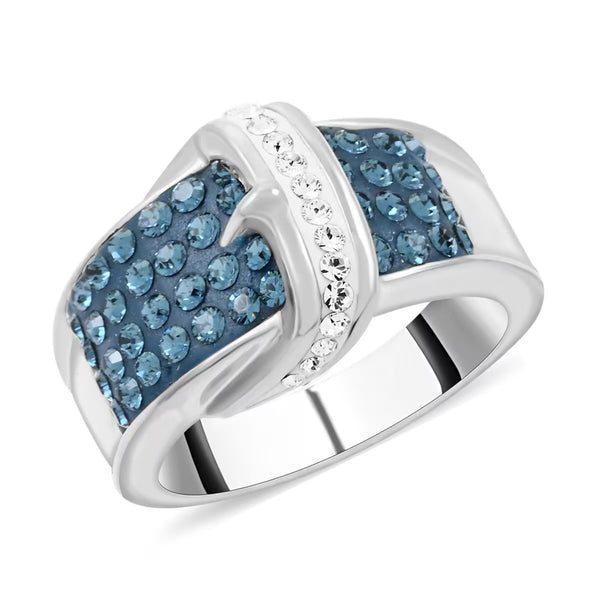 Blue and White Austrian Crystal Buckle Silver Fashion Ring Casual Boho New