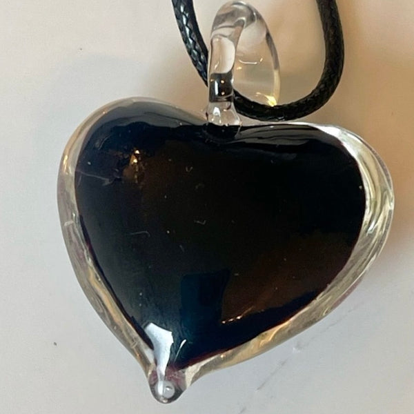 New Blown Glass Blue Floral Heart Necklace Womens Casual Boho Pendant