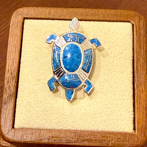 Southwestern Opal Inlay Turtle Necklace Pendant Charm Sterling Silver New