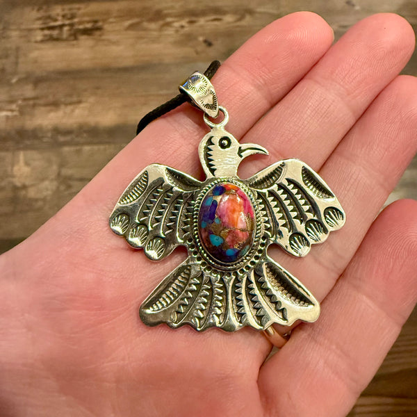 Unique Pink Dahlia Turquoise Thunderbird Necklace Southwestern Boho Casual New