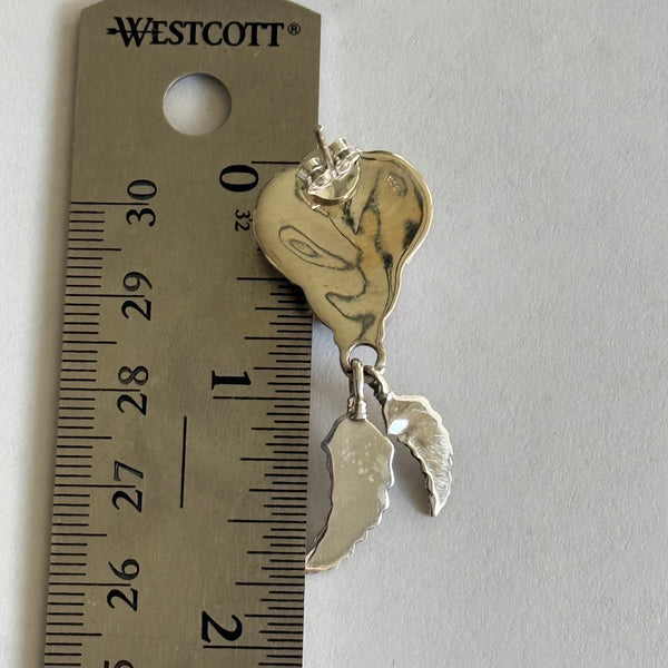 Southwestern Charoite Feather Dangle Earrings Sterling Silver Leaf Framed New
