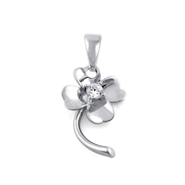 Sterling Silver Four Leaf Clover CZ Necklace Pendant New